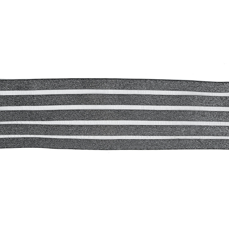 Italian Metallic Silver Elastic Trim with Sheer Stripes - 3.5"
