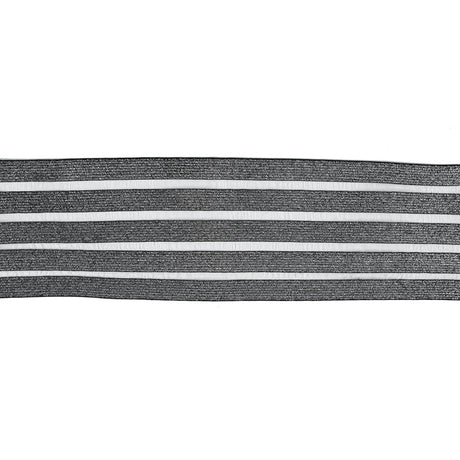 Italian Metallic Silver Elastic Trim with Sheer Stripes - 3.5"