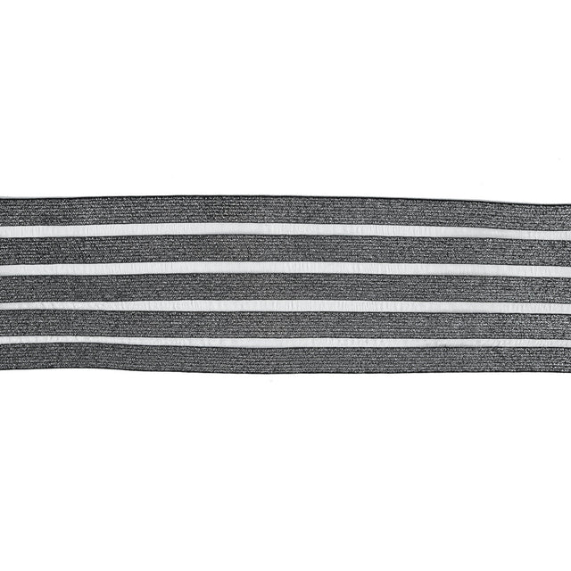 Italian Metallic Silver Elastic Trim with Sheer Stripes - 3.5"