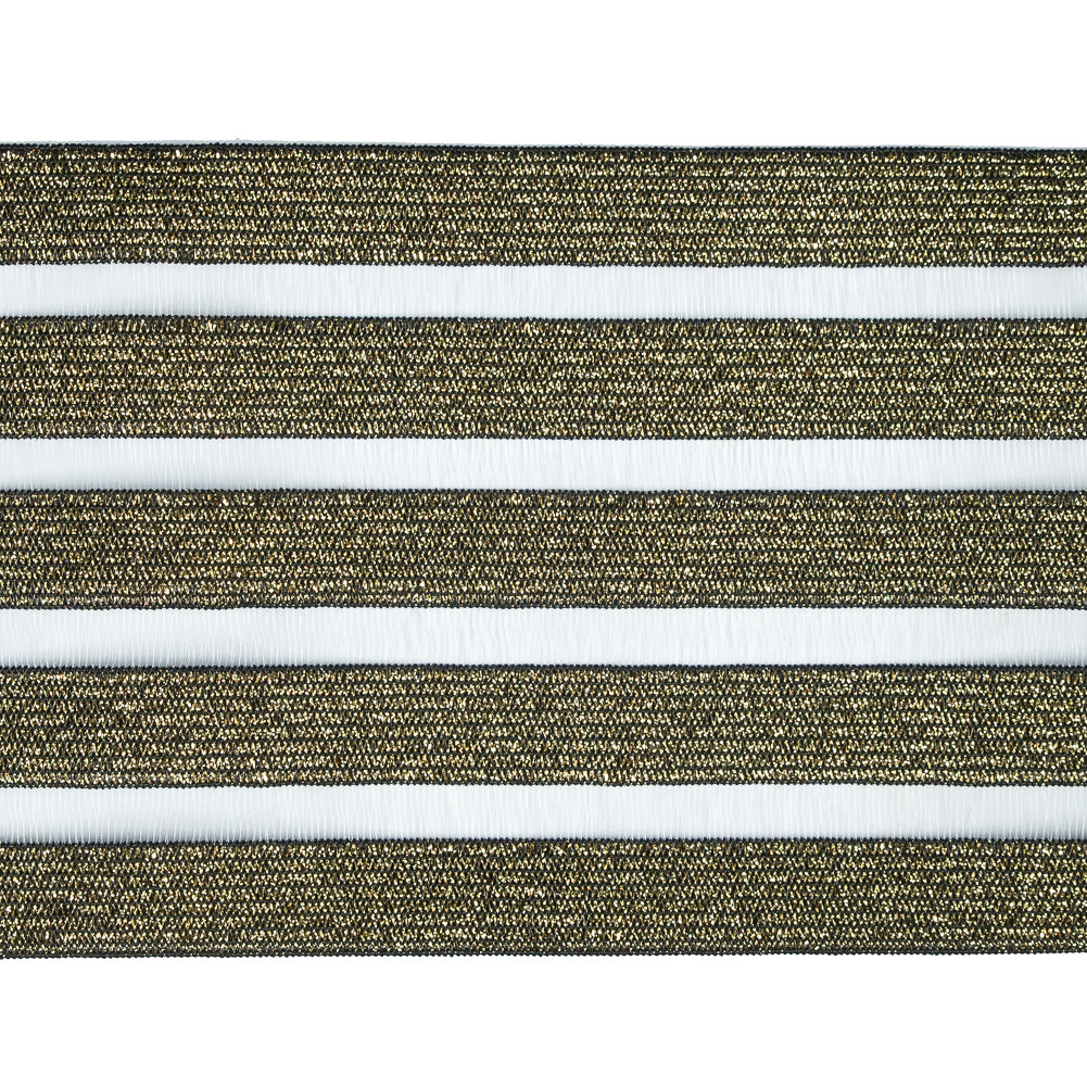 Italian Metallic Gold Elastic Trim with Sheer Stripes - 3.5"