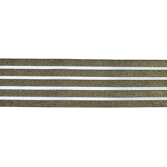 Italian Metallic Gold Elastic Trim with Sheer Stripes - 3.5"