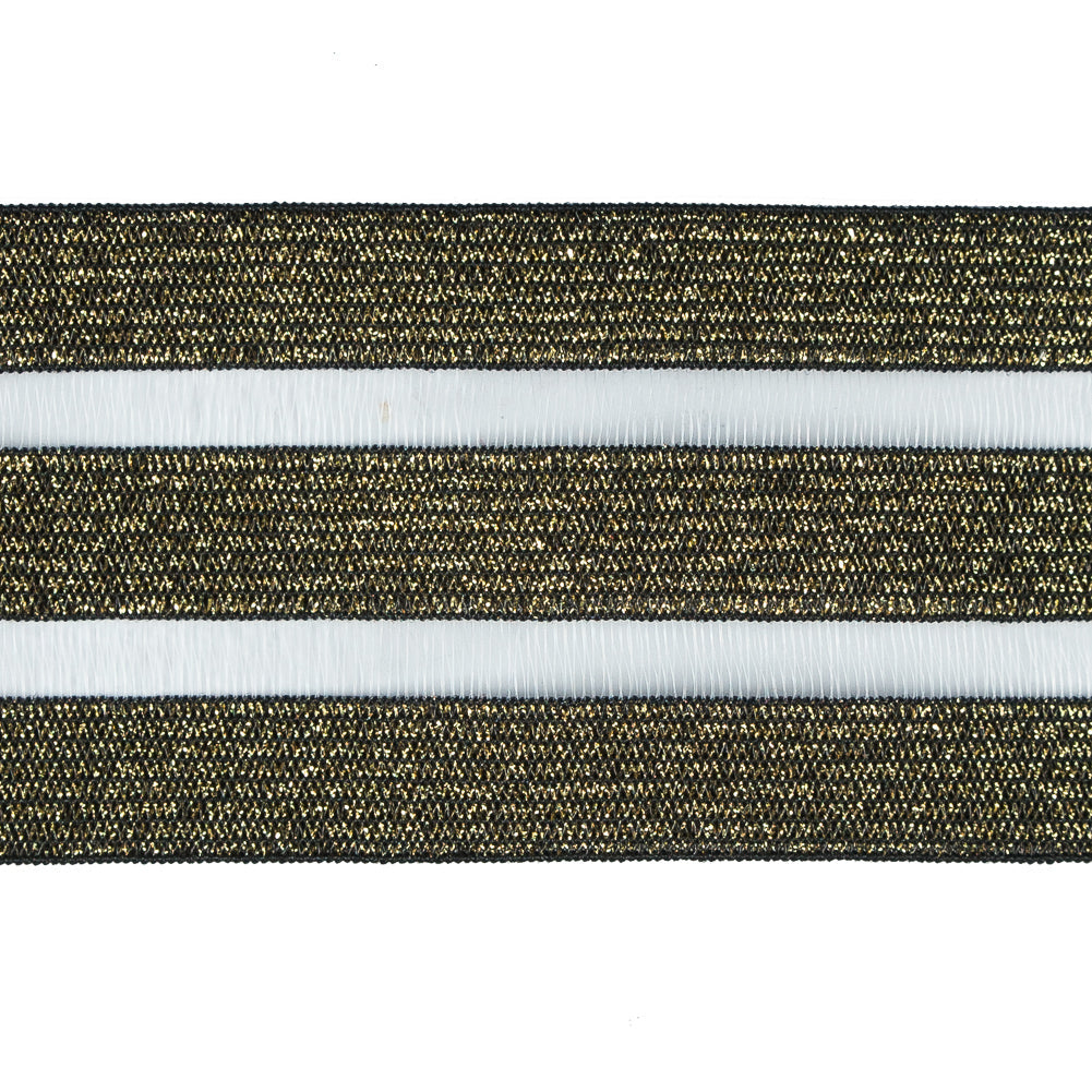 Italian Metallic Gold Elastic Trim with Sheer Stripes - 2"