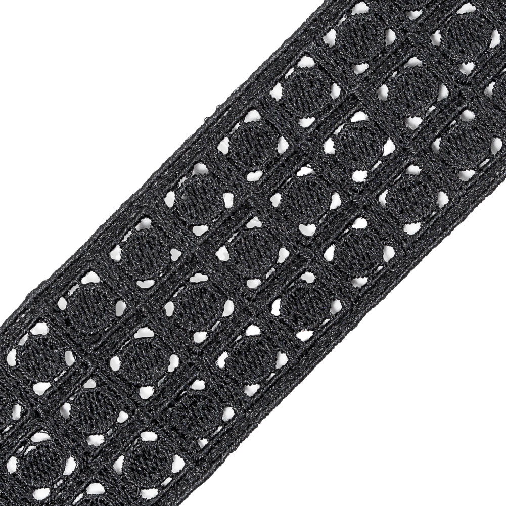 Black Embroidered Lace Trim - 1.5"
