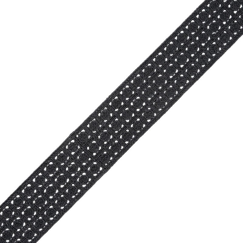 Black Embroidered Lace Trim - 1.5"