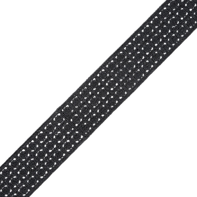 Black Embroidered Lace Trim - 1.5"