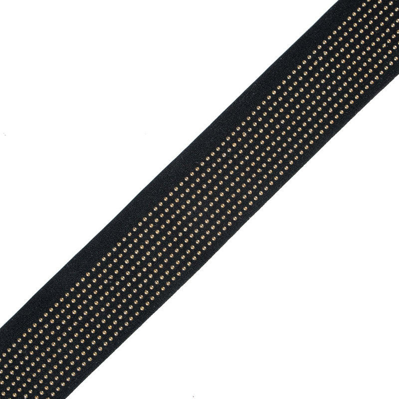 Italian Gold Studded Black Elastic Trim - 2"