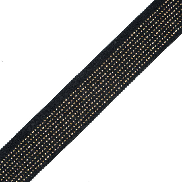 Italian Gold Studded Black Elastic Trim - 2"