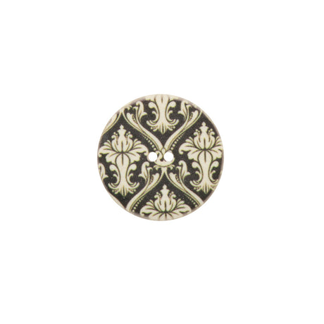 Italian Cypress Green Damask Printed Button - 24L/15mm