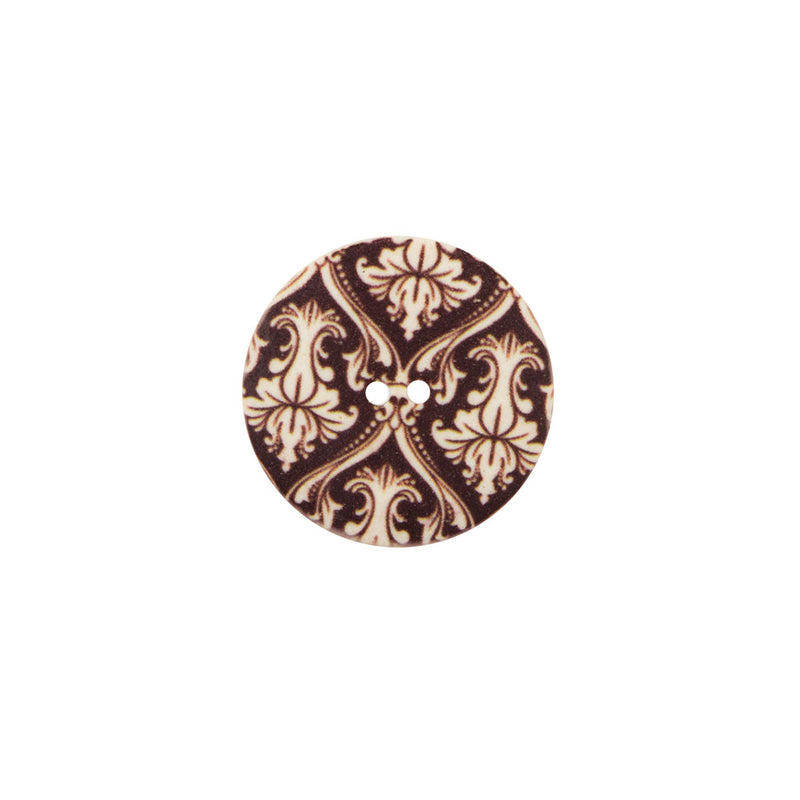 Italian Carafe Brown Damask Printed Button - 24L/15mm