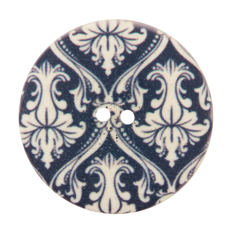 Italian True Navy Damask Printed Button - 54L/34mm