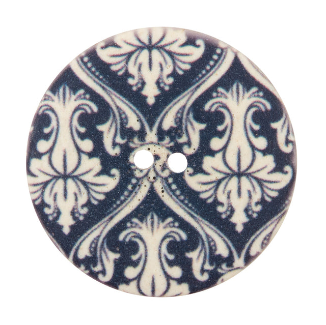 Italian True Navy Damask Printed Button - 54L/34mm