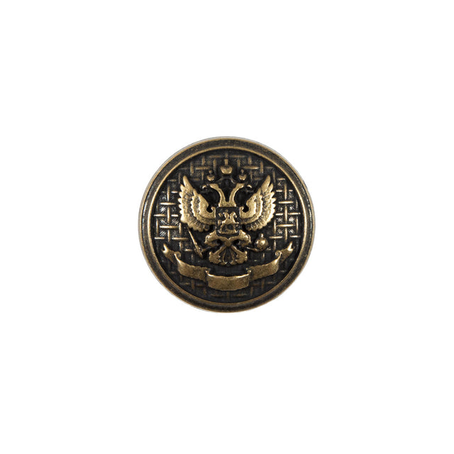 Italian Antique Gold Button with Double-Headed Eagle Emblem - 24L/15mm