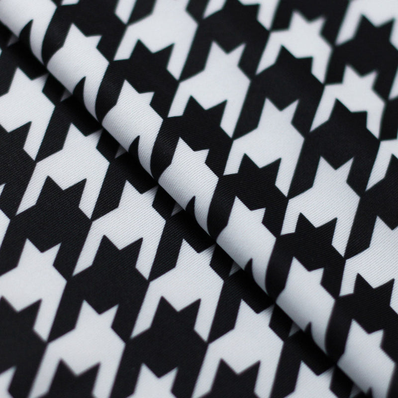 Houndstooth Polyester Spandex Fabric - White/Black Houndstooth, 58/60" Width (1 Yard)