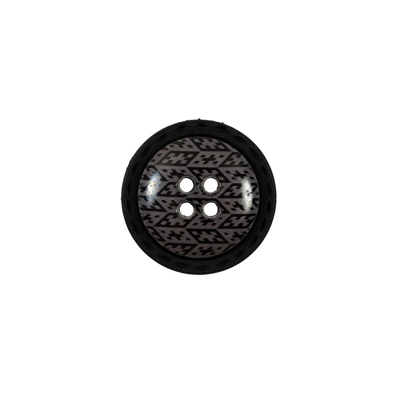 Italian Black and Elderberry Purple Geometric Domed Button - 24L/15mm