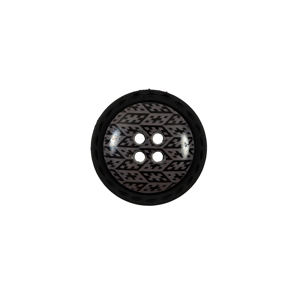 Italian Black and Elderberry Purple Geometric Domed Button - 24L/15mm