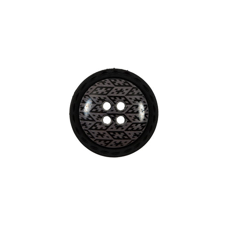 Italian Black and Elderberry Purple Geometric Domed Button - 24L/15mm