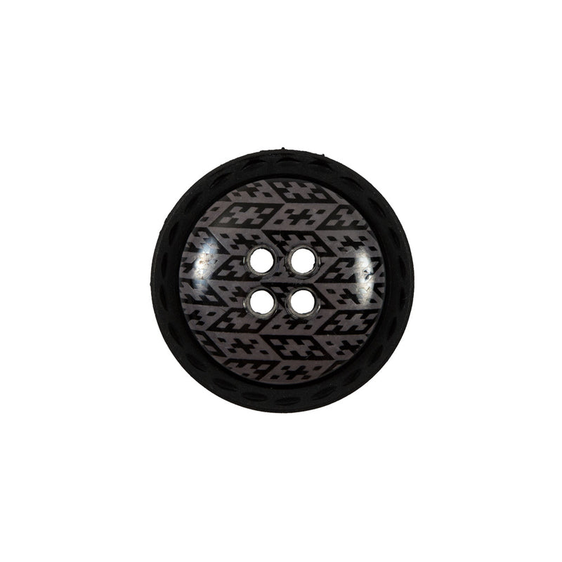 Italian Black and Elderberry Purple Geometric Domed Button - 32L/20mm