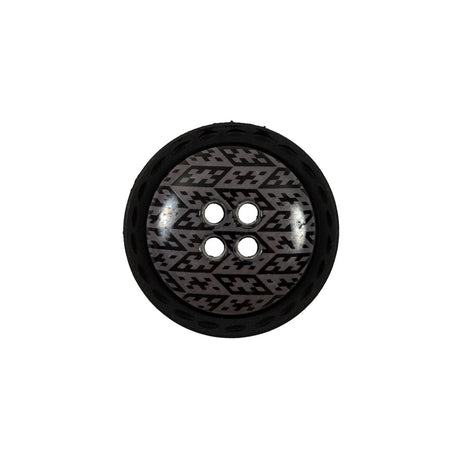 Italian Black and Elderberry Purple Geometric Domed Button - 32L/20mm
