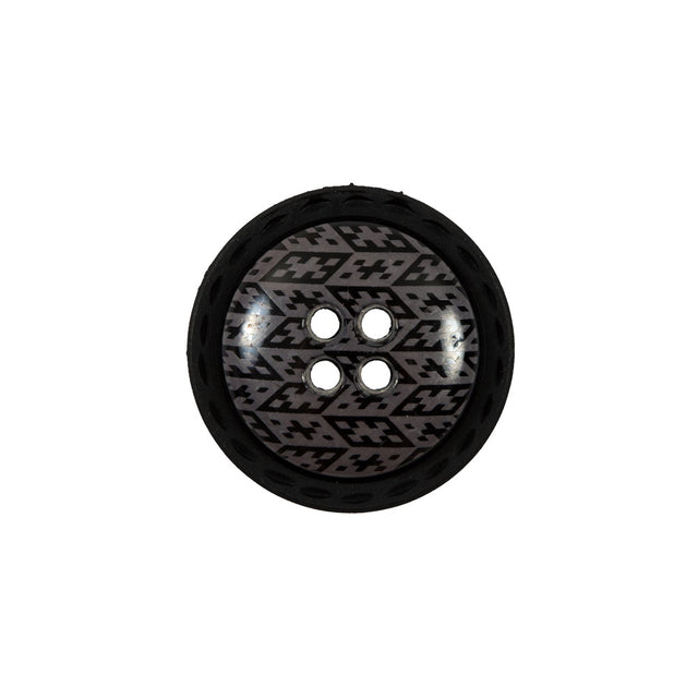 Italian Black and Elderberry Purple Geometric Domed Button - 32L/20mm