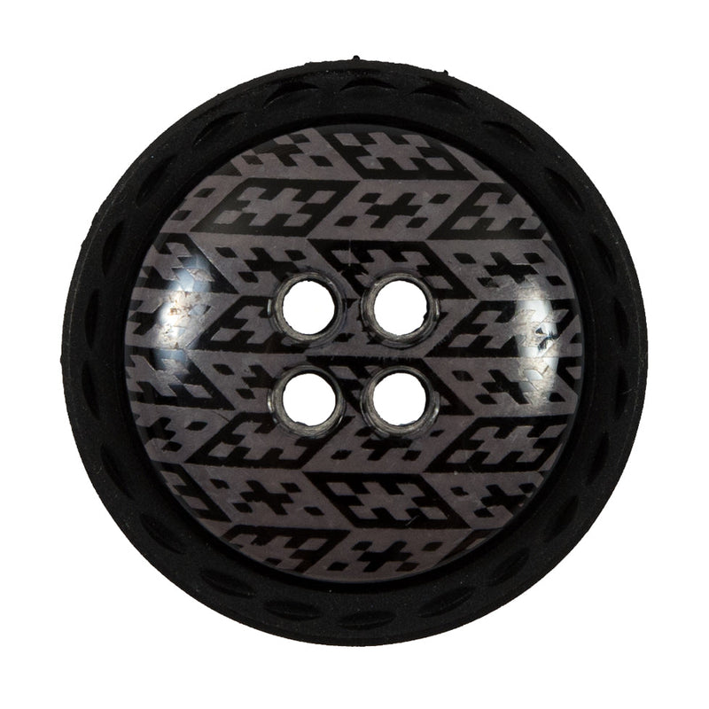 Italian Black and Elderberry Purple Geometric Domed Button - 44L/28mm