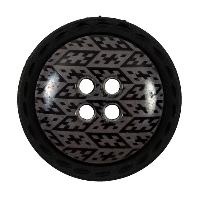 Italian Black and Elderberry Purple Geometric Domed Button - 44L/28mm