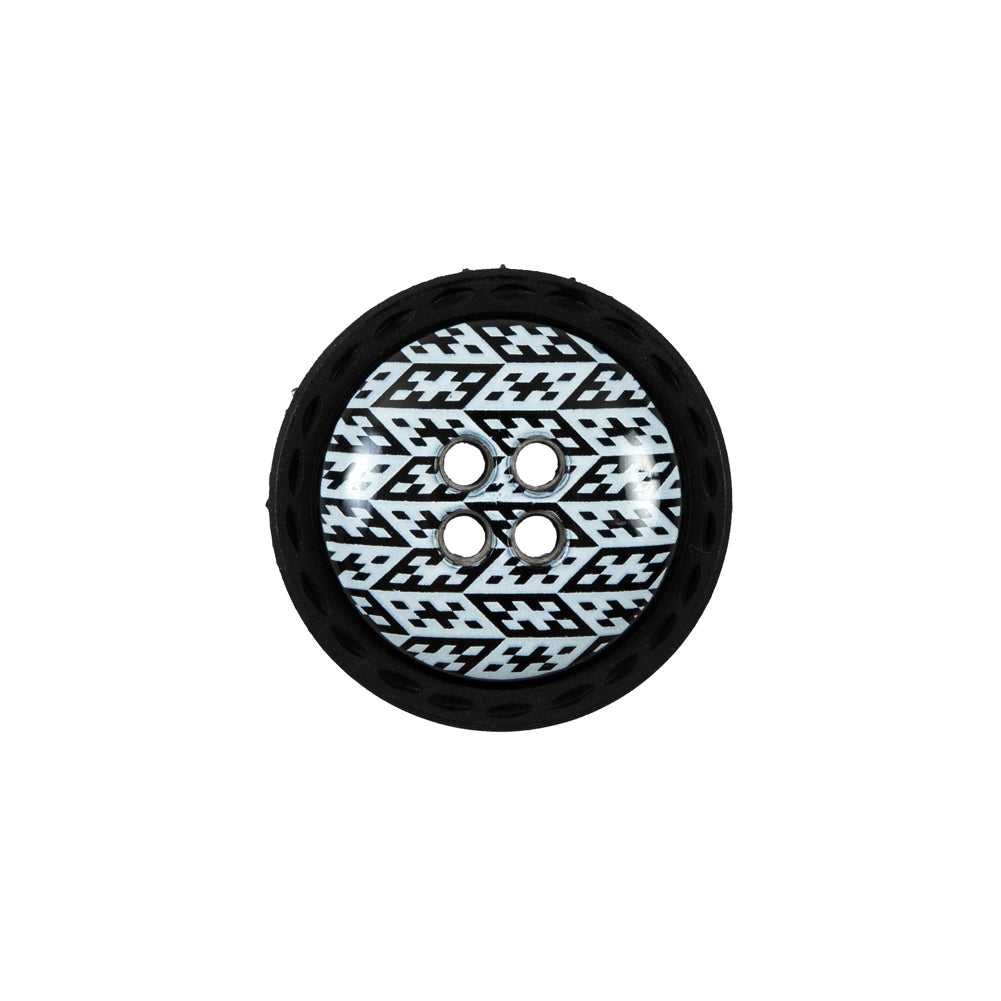 Italian Black and White Geometric Domed Button - 32L/20mm