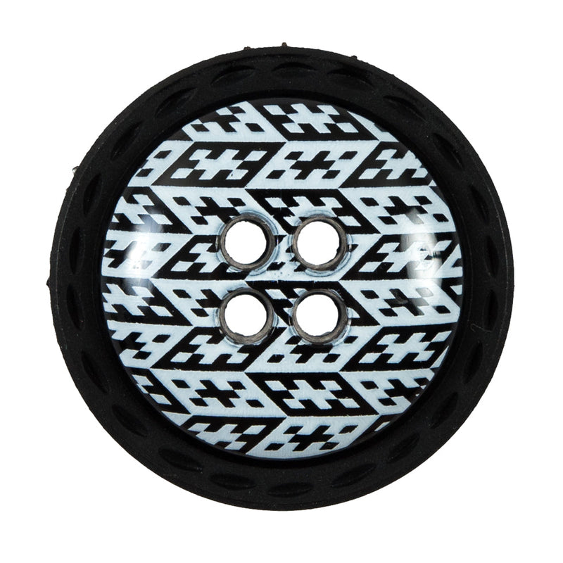 Italian Black and White Geometric Domed Button - 44L/28mm