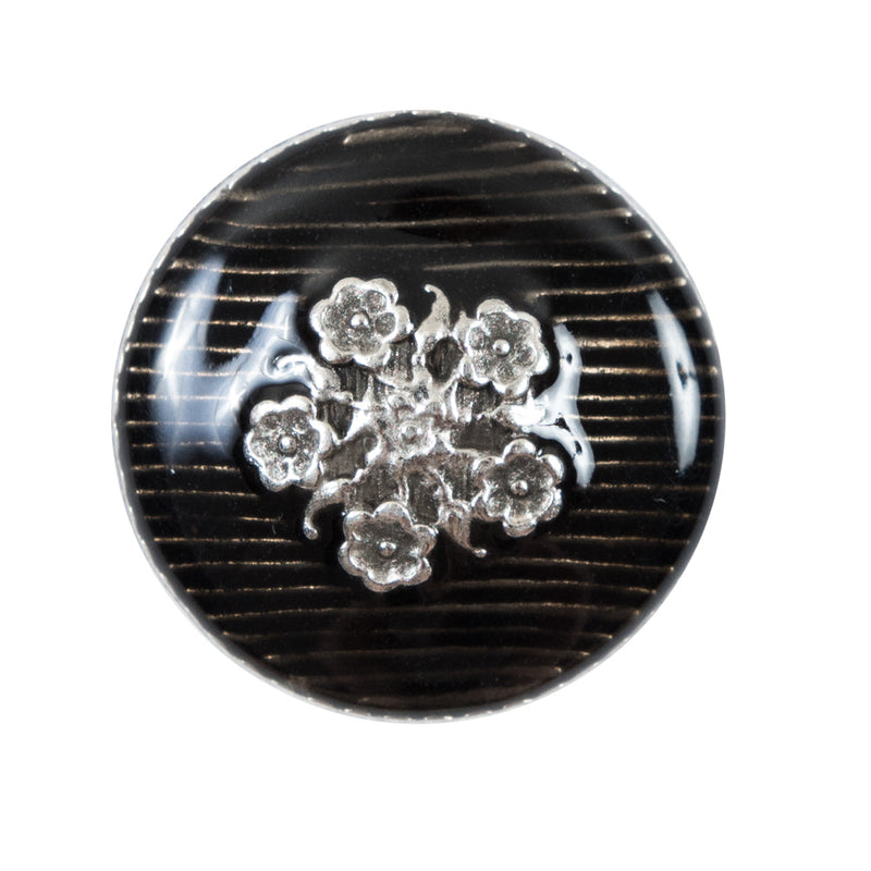 Italian Translucent Black and Silver Floral Metal Button - 44L/28mm