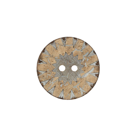 Italian Beige and Silver Carved Coconut Button - 32L/20mm