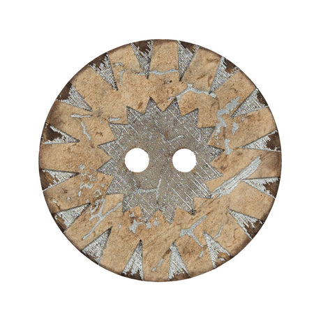 Italian Beige and Silver Carved Coconut Button - 48L/30.5mm