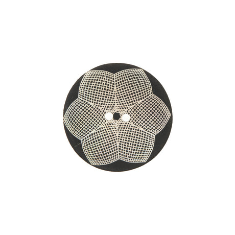 Italian Black and White Floral Printed Mother Of Pearl Button - 32L/20mm