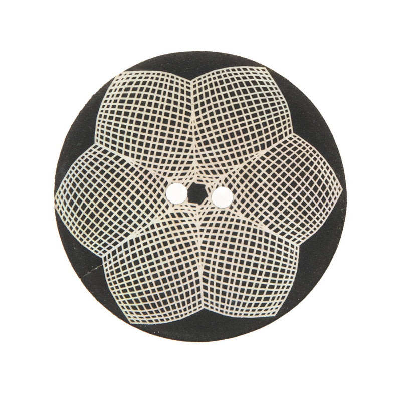 Italian Black and White Floral Printed Mother Of Pearl Button - 44L/28mm