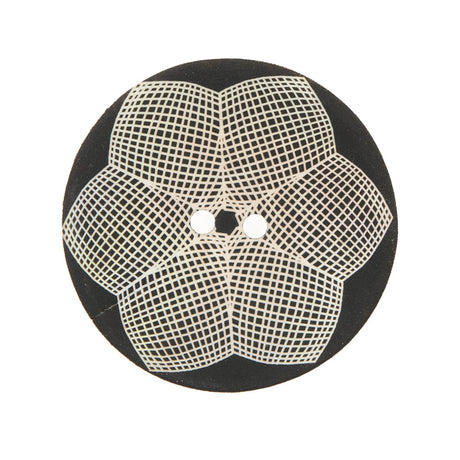 Italian Black and White Floral Printed Mother Of Pearl Button - 44L/28mm
