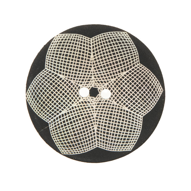 Italian Black and White Floral Printed Mother Of Pearl Button - 44L/28mm