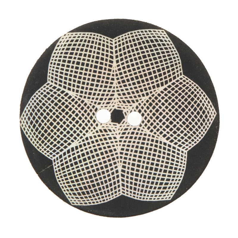 Italian Black and White Floral Printed Mother Of Pearl Button - 54L/34mm