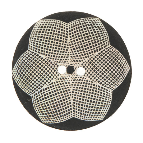 Italian Black and White Floral Printed Mother Of Pearl Button - 54L/34mm