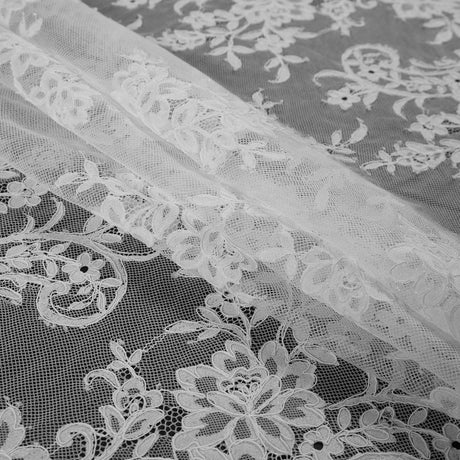 Fancy Corded Lace with Scalloped Eyelash Edges - Off-White Floral