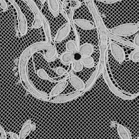 Fancy Corded Lace with Scalloped Eyelash Edges - Off-White Floral