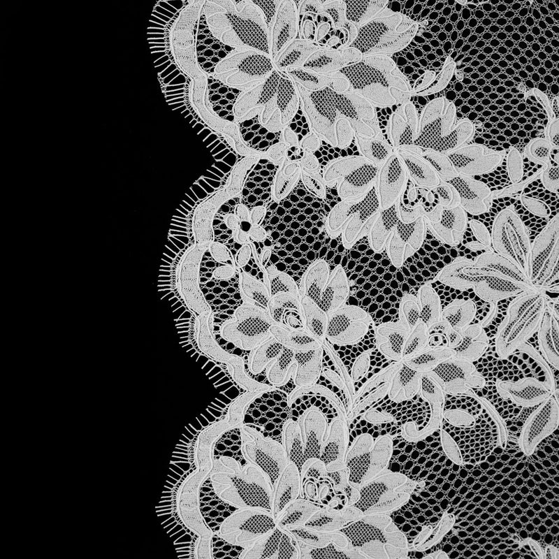 Fancy Corded Lace with Scalloped Eyelash Edges - Off-White Floral