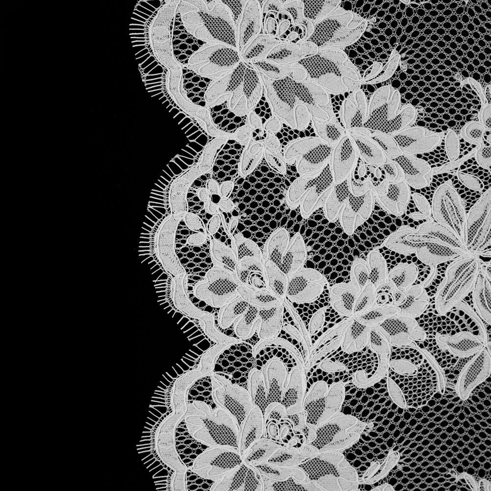 Fancy Corded Lace with Scalloped Eyelash Edges - Off-White Floral