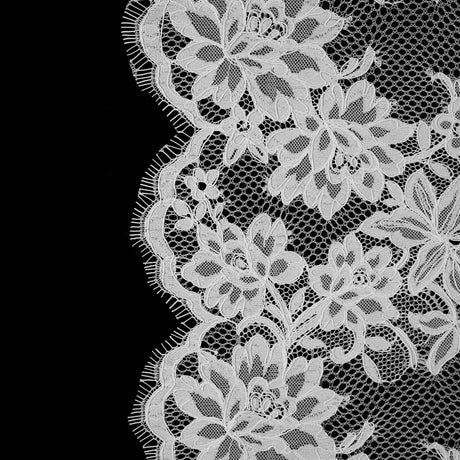 Fancy Corded Lace with Scalloped Eyelash Edges - Off-White Floral
