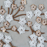 Stretch Net with Sequins - White and Copper Fancy Floral Clusters on Black