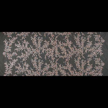 Stretch Net with Sequins - Salmon and Silver Fancy Floral Clusters on Nude