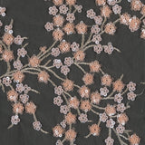 Stretch Net with Sequins - Salmon and Silver Fancy Floral Clusters on Nude