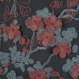3D Embroidered Stretch Netting Lace - Ribbon Red and Gray Mist Floral