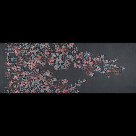 3D Embroidered Stretch Netting Lace - Ribbon Red and Gray Mist Floral