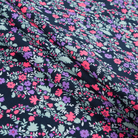 Cotton Voile Print - Hot Pink, Pale Aqua and Black Iris Floral