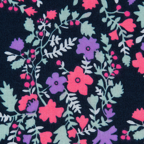 Cotton Voile Print - Hot Pink, Pale Aqua and Black Iris Floral