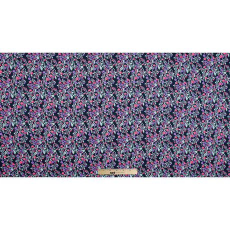 Cotton Voile Print - Hot Pink, Pale Aqua and Black Iris Floral