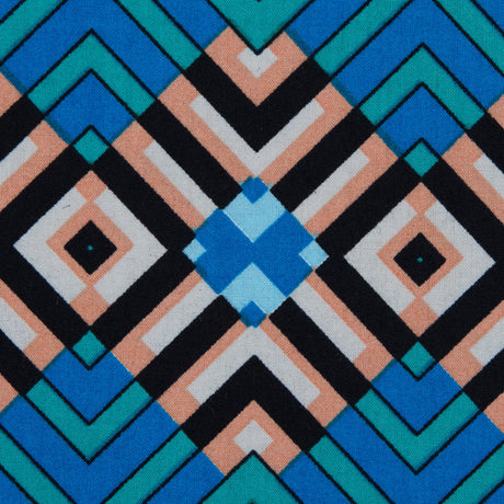 Campanula Blue and Shell Coral Geometric Cotton Poplin